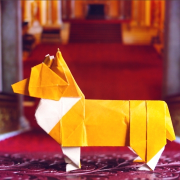 royal, origami corgi dog, designed by Steven Casey